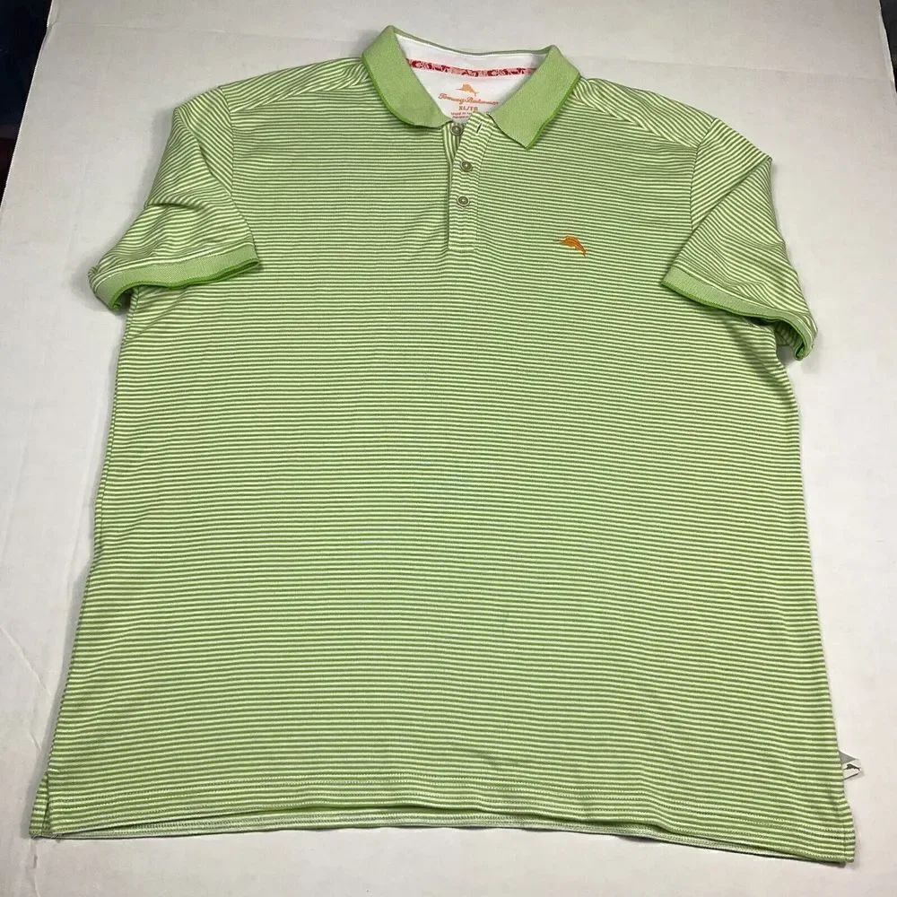 Tommy Bahama Mens Polo Shirt Striped Print Short Sleeve Casual Logo Top Size XL